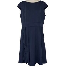 Jasambac Cocktail Dress Womens Navy Blue Ruffle Cap Sleeve NWT Boat neck Chic!!